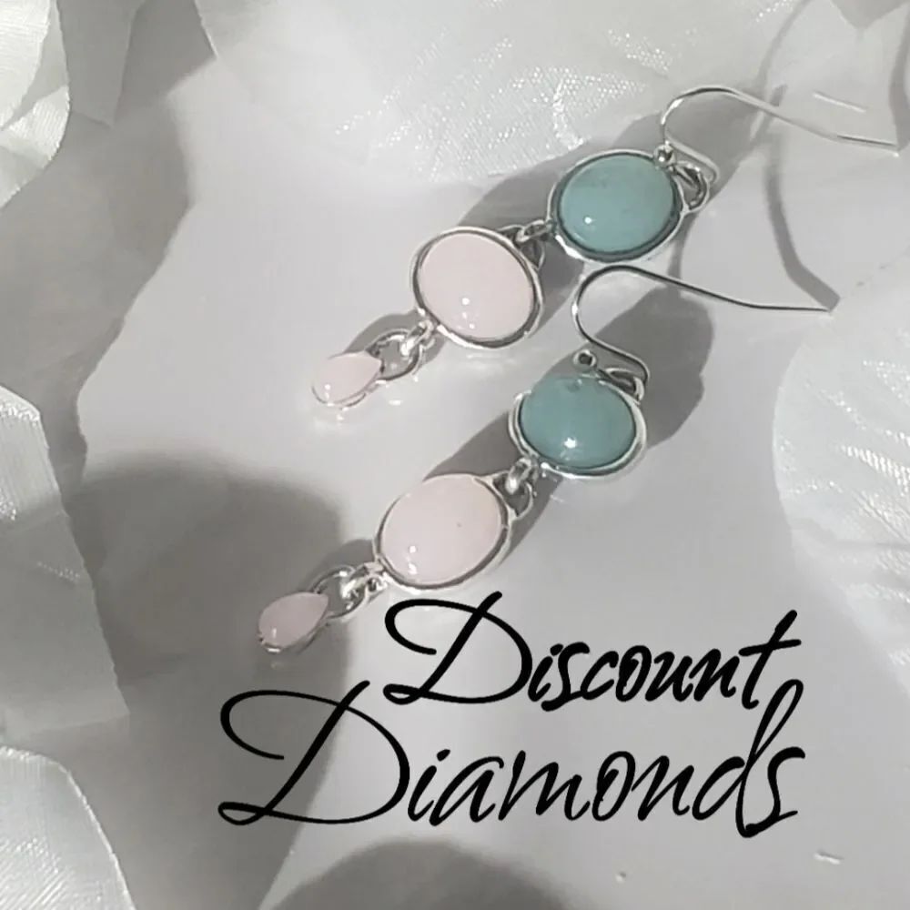 Pink & Green Opalite Moonstone Dangle Drop French Hook Earrings 925 Silver